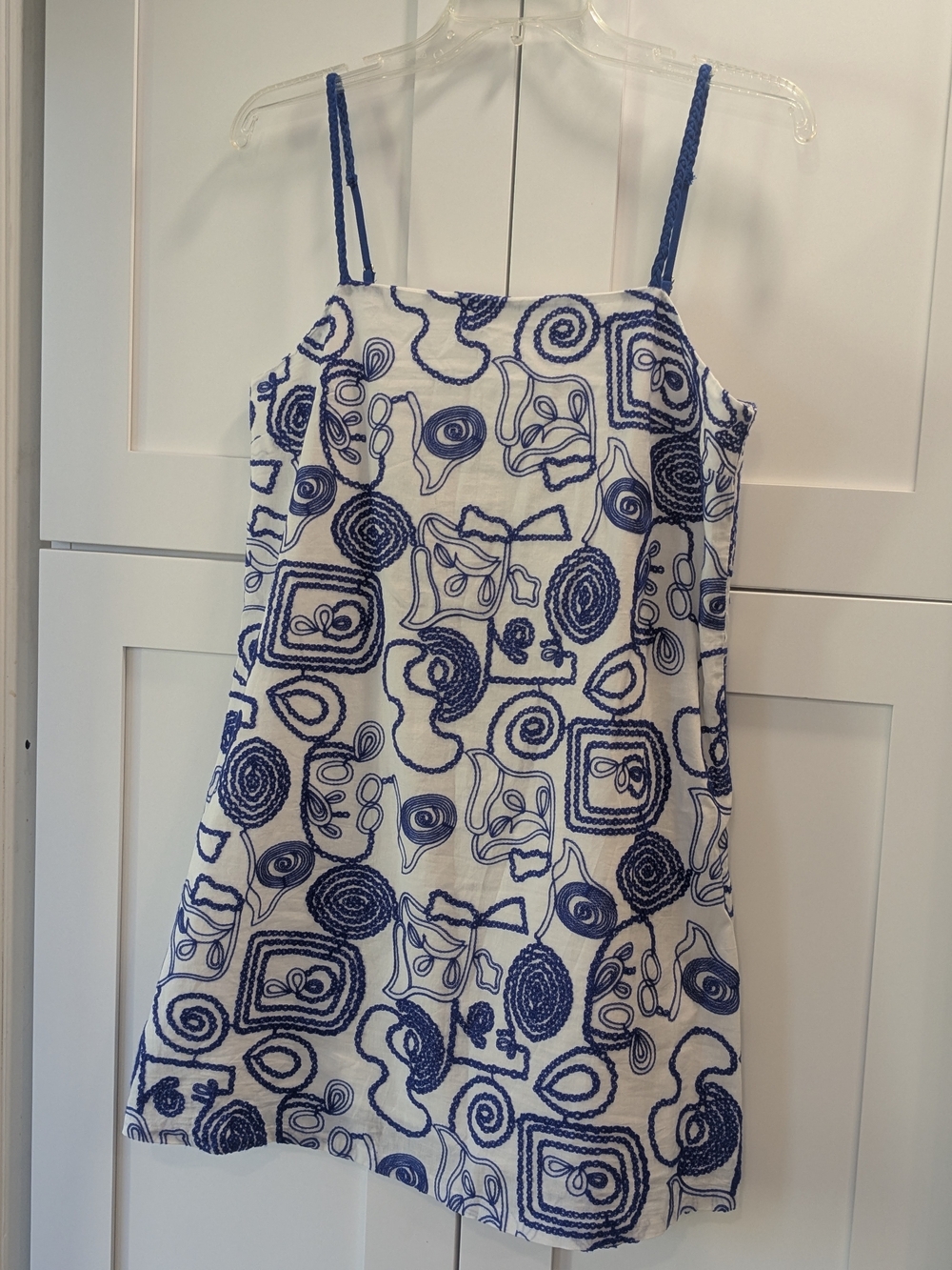 Tuckernuck Hyacinth House White Dress with Blue Abstract Embroidery